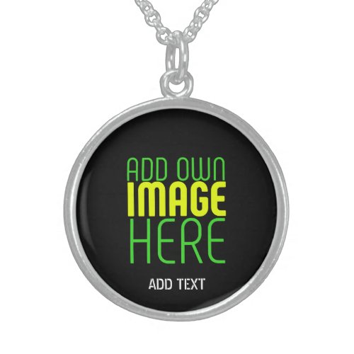 MODERN EDITABLE SIMPLE BLACK IMAGE TEXT TEMPLATE STERLING SILVER NECKLACE