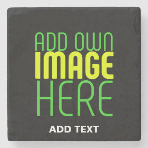 MODERN EDITABLE SIMPLE BLACK IMAGE TEXT TEMPLATE STONE COASTER
