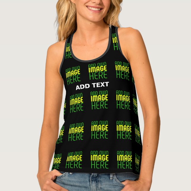 MODERN EDITABLE SIMPLE BLACK IMAGE TEXT TEMPLATE TANK TOP (Front)