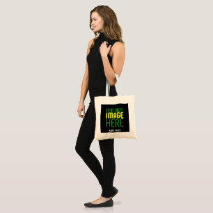 MODERN EDITABLE SIMPLE BLACK IMAGE TEXT TEMPLATE TOTE BAG