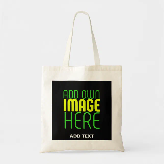 MODERN EDITABLE SIMPLE BLACK IMAGE TEXT TEMPLATE TOTE BAG | Zazzle