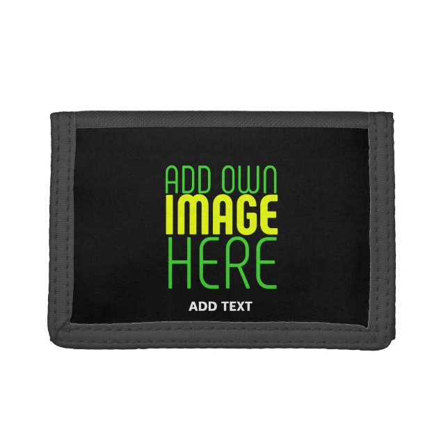 MODERN EDITABLE SIMPLE BLACK IMAGE TEXT TEMPLATE TRIFOLD WALLET (Front)