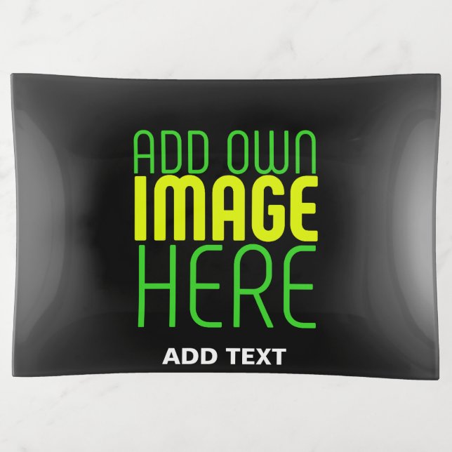 MODERN EDITABLE SIMPLE BLACK IMAGE TEXT TEMPLATE TRINKET TRAY (Front)
