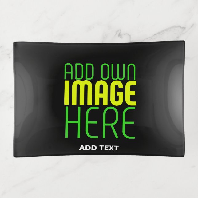 MODERN EDITABLE SIMPLE BLACK IMAGE TEXT TEMPLATE TRINKET TRAY (Front)