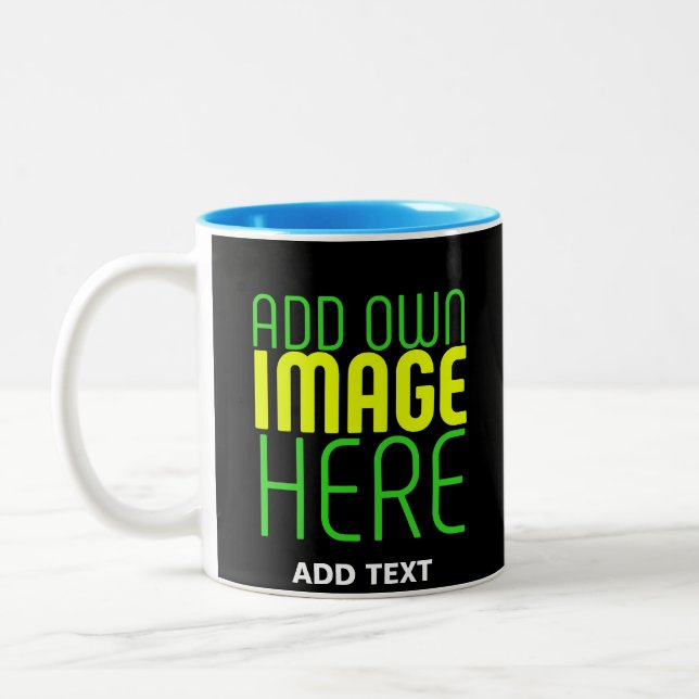 MODERN EDITABLE SIMPLE BLACK IMAGE TEXT TEMPLATE Two-Tone COFFEE MUG (Left)
