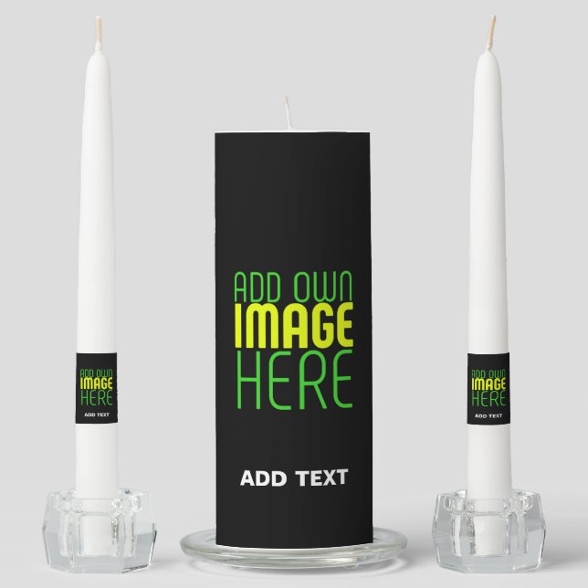 MODERN EDITABLE SIMPLE BLACK IMAGE TEXT TEMPLATE UNITY CANDLE SET (Front)
