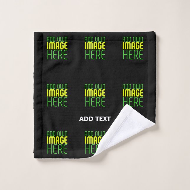 MODERN EDITABLE SIMPLE BLACK IMAGE TEXT TEMPLATE WASH CLOTH (Wash Cloth)