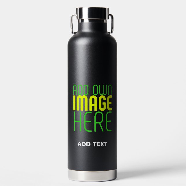 MODERN EDITABLE SIMPLE BLACK IMAGE TEXT TEMPLATE WATER BOTTLE (Front)