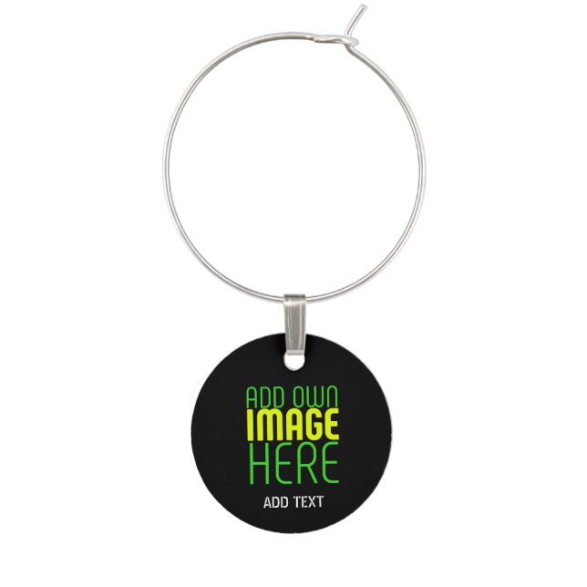 MODERN EDITABLE SIMPLE BLACK IMAGE TEXT TEMPLATE WINE CHARM (Front)