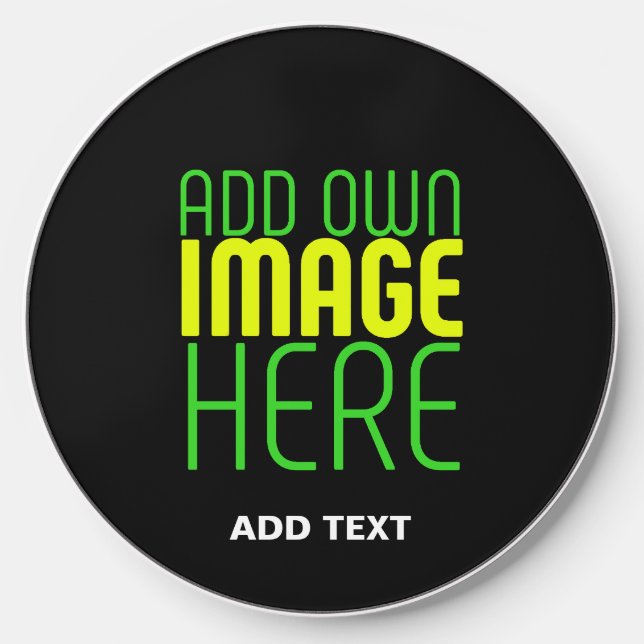 MODERN EDITABLE SIMPLE BLACK IMAGE TEXT TEMPLATE WIRELESS CHARGER  (Front)