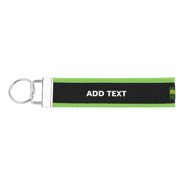 MODERN EDITABLE SIMPLE BLACK IMAGE TEXT TEMPLATE WRIST KEYCHAIN (Keys on Left)