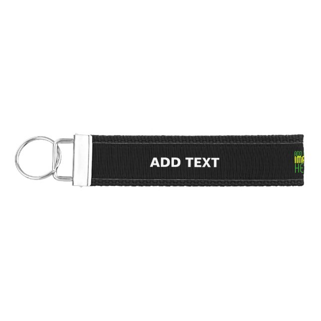 MODERN EDITABLE SIMPLE BLACK IMAGE TEXT TEMPLATE WRIST KEYCHAIN (Keys on Left)