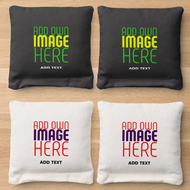 MODERN EDITABLE SIMPLE BLACK WHITE IMAGE TEMPLATE CORNHOLE BAGS (Wood)