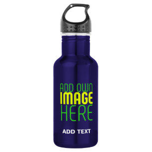 MODERN EDITABLE SIMPLE BLUE IMAGE TEXT TEMPLATE STAINLESS STEEL WATER BOTTLE