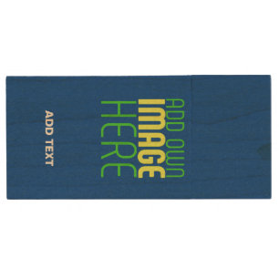 MODERN EDITABLE SIMPLE BLUE IMAGE TEXT TEMPLATE WOOD FLASH DRIVE