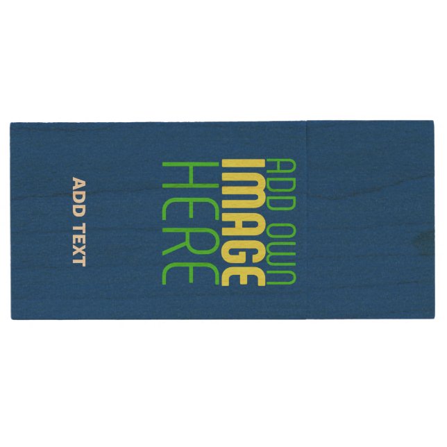 MODERN EDITABLE SIMPLE BLUE IMAGE TEXT TEMPLATE WOOD FLASH DRIVE (Front)