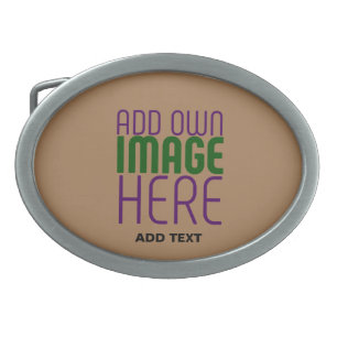 MODERN EDITABLE SIMPLE BROWN IMAGE TEXT TEMPLATE BELT BUCKLE