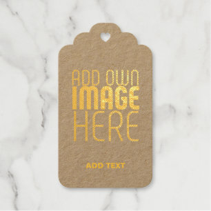 MODERN EDITABLE SIMPLE BROWN IMAGE TEXT TEMPLATE FOIL GIFT TAGS