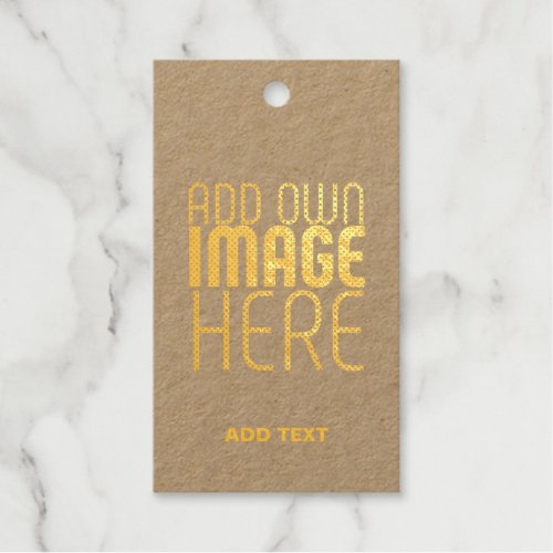 MODERN EDITABLE SIMPLE BROWN IMAGE TEXT TEMPLATE FOIL GIFT TAGS
