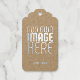 MODERN EDITABLE SIMPLE BROWN IMAGE TEXT TEMPLATE FOIL GIFT TAGS