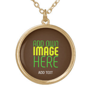 MODERN EDITABLE SIMPLE BROWN IMAGE TEXT TEMPLATE GOLD PLATED NECKLACE