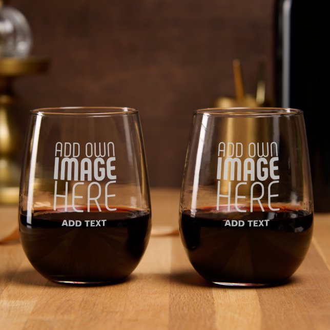 MODERN EDITABLE SIMPLE CLEAR IMAGE TEXT TEMPLATE STEMLESS WINE GLASS (Party)