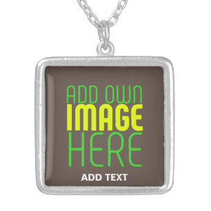 MODERN EDITABLE SIMPLE COFFEE IMAGE TEXT TEMPLATE SILVER PLATED NECKLACE