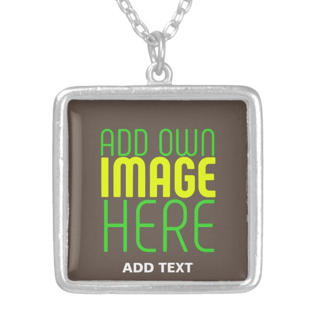 MODERN EDITABLE SIMPLE COFFEE IMAGE TEXT TEMPLATE SILVER PLATED NECKLACE (Front)