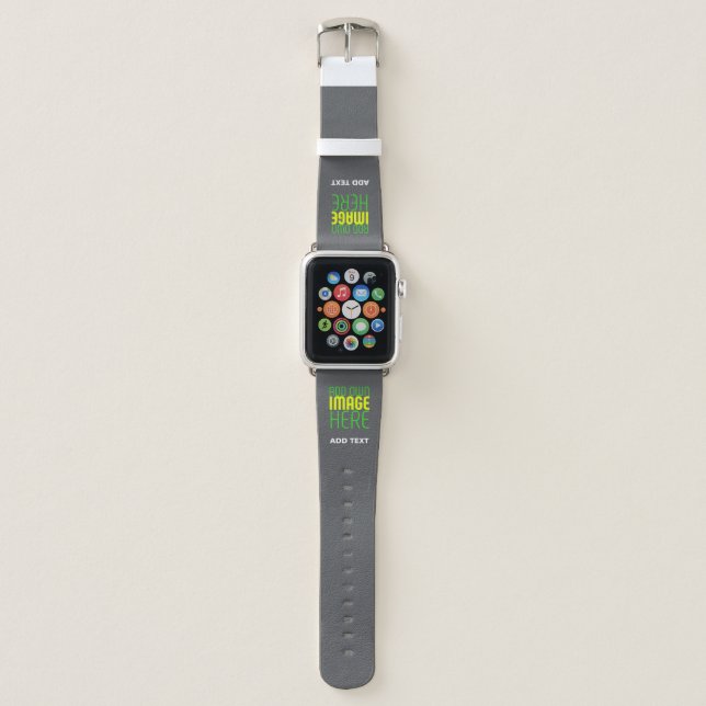 MODERN EDITABLE SIMPLE GREY IMAGE TEXT TEMPLATE APPLE WATCH BAND (Front)