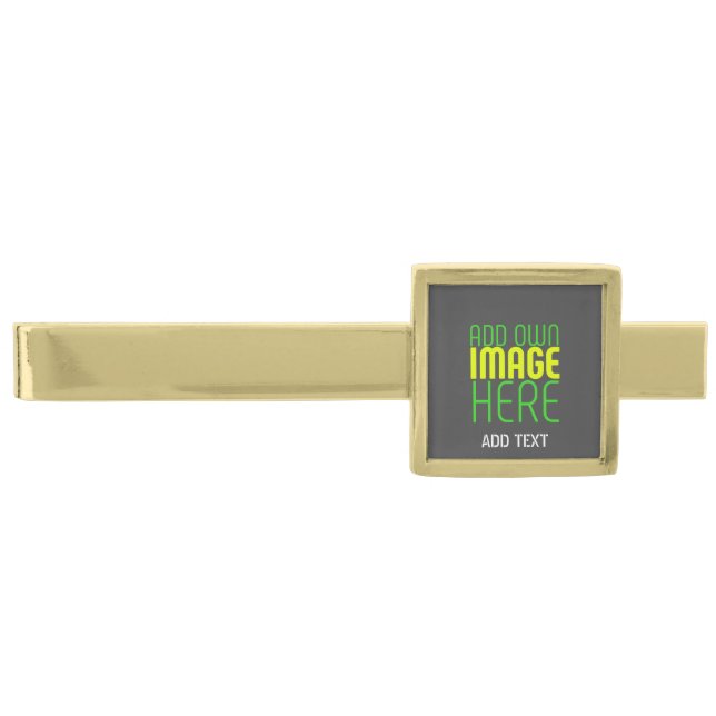 MODERN EDITABLE SIMPLE GREY IMAGE TEXT TEMPLATE GOLD FINISH TIE BAR (Front)