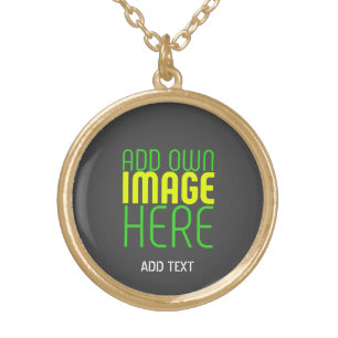 MODERN EDITABLE SIMPLE GREY IMAGE TEXT TEMPLATE GOLD PLATED NECKLACE