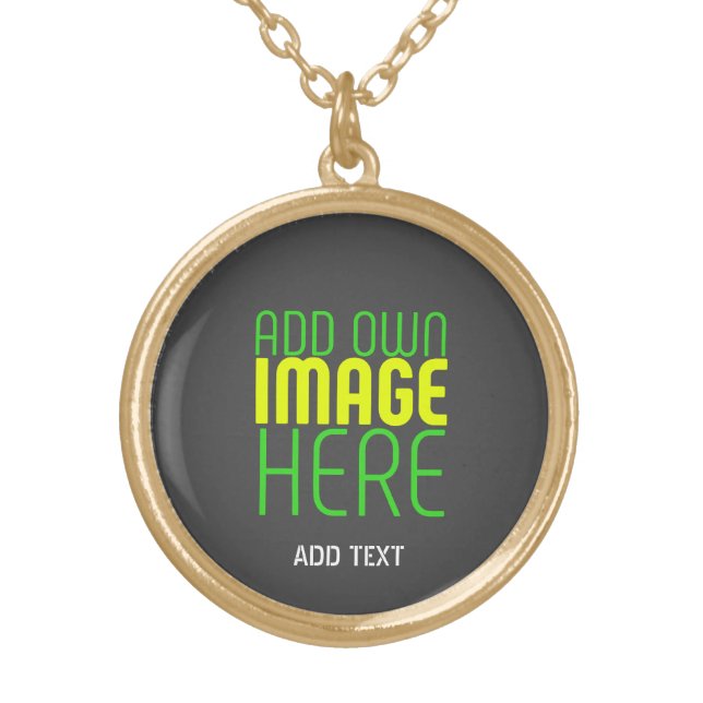 MODERN EDITABLE SIMPLE GREY IMAGE TEXT TEMPLATE GOLD PLATED NECKLACE (Front)