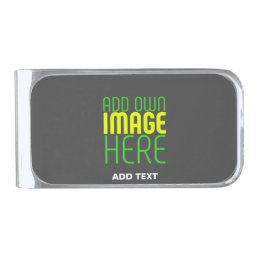 MODERN EDITABLE SIMPLE GREY IMAGE TEXT TEMPLATE SILVER FINISH MONEY CLIP