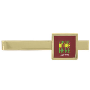 MODERN EDITABLE SIMPLE OXBLOOD IMAGE TEXT TEMPLATE GOLD FINISH TIE BAR