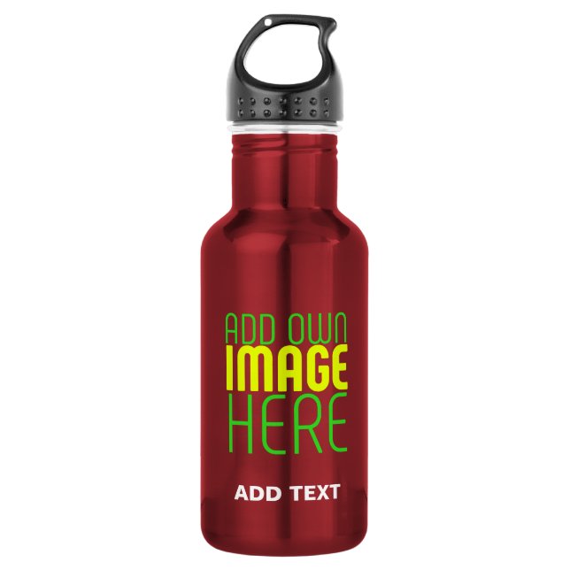 MODERN EDITABLE SIMPLE OXBLOOD IMAGE TEXT TEMPLATE STAINLESS STEEL WATER BOTTLE (Front)