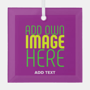 MODERN EDITABLE SIMPLE PURPLE IMAGE TEXT TEMPLATE GLASS ORNAMENT