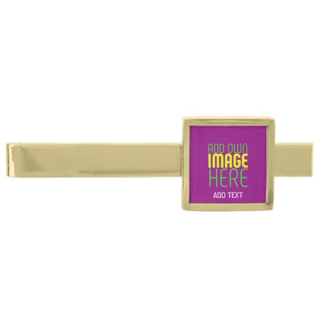 MODERN EDITABLE SIMPLE PURPLE IMAGE TEXT TEMPLATE GOLD FINISH TIE BAR (Front)