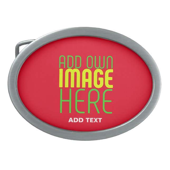 MODERN EDITABLE SIMPLE RED IMAGE TEXT TEMPLATE BELT BUCKLE (Front)