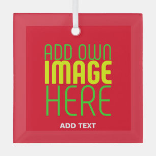 MODERN EDITABLE SIMPLE RED IMAGE TEXT TEMPLATE GLASS ORNAMENT