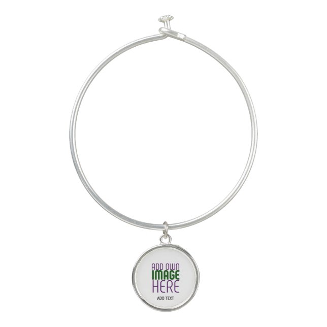 MODERN EDITABLE SIMPLE WHITE IMAGE TEXT TEMPLATE BANGLE BRACELET (Front)