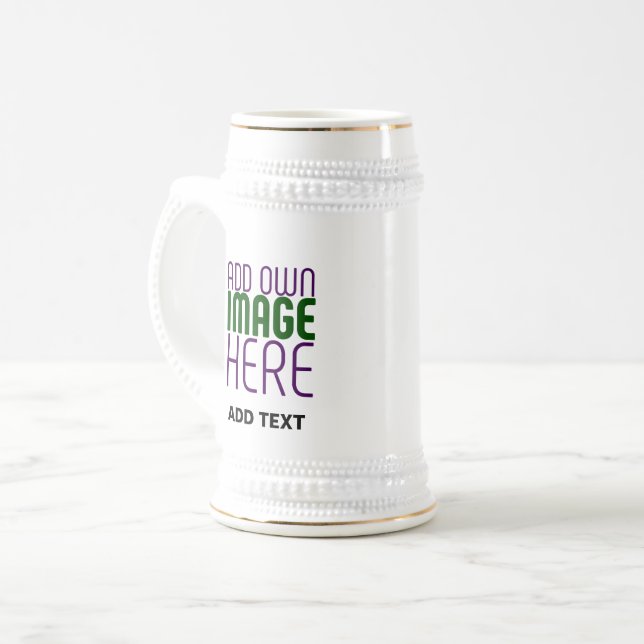 MODERN EDITABLE SIMPLE WHITE IMAGE TEXT TEMPLATE BEER STEIN (Front Left)