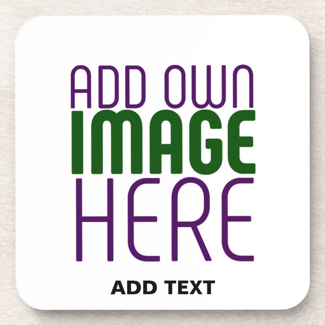 MODERN EDITABLE SIMPLE WHITE IMAGE TEXT TEMPLATE BEVERAGE COASTER (Front)