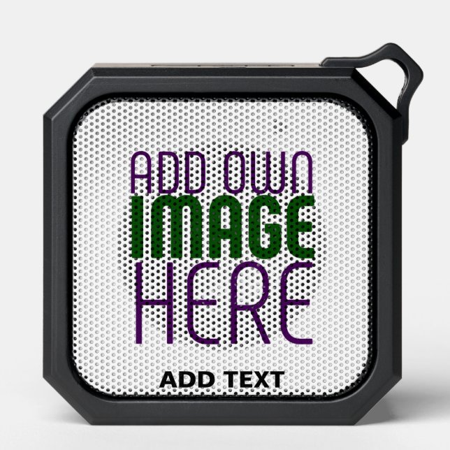 MODERN EDITABLE SIMPLE WHITE IMAGE TEXT TEMPLATE BLUETOOTH SPEAKER (Front)