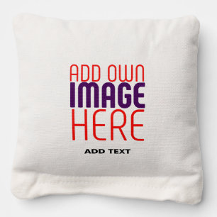 MODERN EDITABLE SIMPLE WHITE IMAGE TEXT TEMPLATE CORNHOLE BAGS