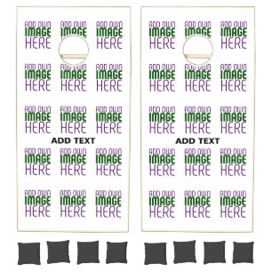MODERN EDITABLE SIMPLE WHITE IMAGE TEXT TEMPLATE CORNHOLE SET