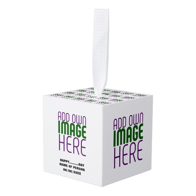 MODERN EDITABLE SIMPLE WHITE IMAGE TEXT TEMPLATE CUBE ORNAMENT (Front Angled)