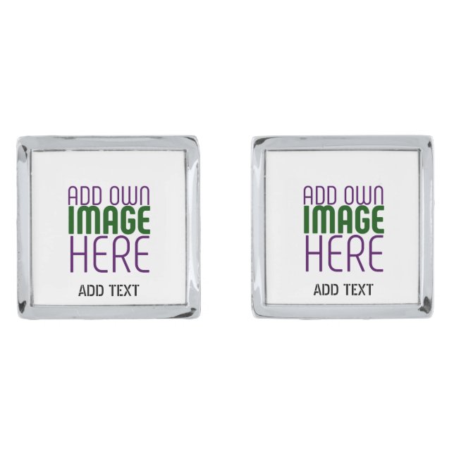 MODERN EDITABLE SIMPLE WHITE IMAGE TEXT TEMPLATE CUFFLINKS (Front)