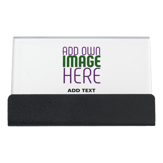 MODERN EDITABLE SIMPLE WHITE IMAGE TEXT TEMPLATE DESK BUSINESS CARD HOLDER (Front)