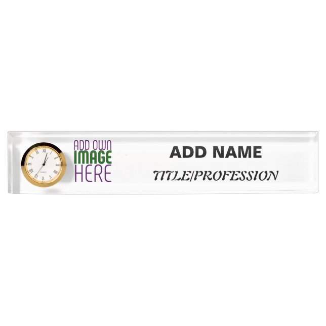 MODERN EDITABLE SIMPLE WHITE IMAGE TEXT TEMPLATE DESK NAME PLATE (Front)