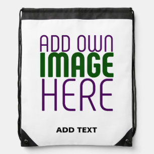 MODERN EDITABLE SIMPLE WHITE IMAGE TEXT TEMPLATE DRAWSTRING BAG